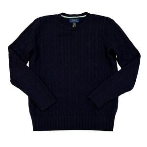 Polo Ralph Lauren Sweater Girs Large (14-16) Blue Cable Knit Minimalist Preppy
